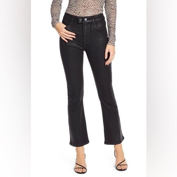 Paige Claudine Black Jeans Coated Cropped Flare Wide Leg Size 25 - Picture 3 of 11